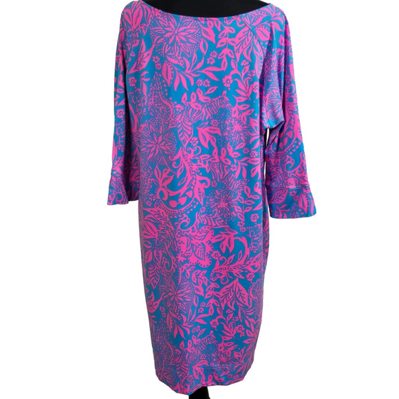 Lilly Pulitzer Braedyn UPF 50+ Midi Dress Large NWT Aura Pink Leaf an Impression - Picture 3 of 11